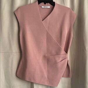 The Fold Light Pink‎ Wrap Style Knot Cap Sleeve Top Blouse Large